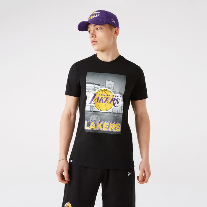 LA Lakers Photographic Miesten T-paita Mustat - New Era Vaatteet Tarjota FI-897601